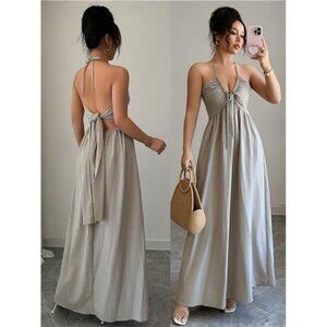 Halter Lace Up Backless A-Line Dress